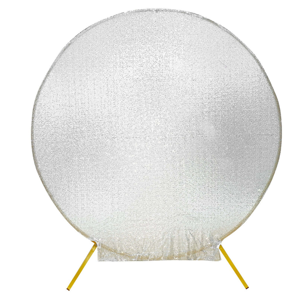 7.5ft Metallic Silver Sparkle Sequin Round Wedding Arch Cover, Shiny Shimmer Photo Backdrop Stand Cover, 2-Sided Custom Fit