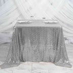 Sequin 90"x90" Table Overlay Square Tablecloth Silver - Sparkly Table Cover