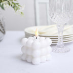 2-Pack LED Flameless Cube Candles Flickering Warm White/White - Battery Operated Bubble Design 2"