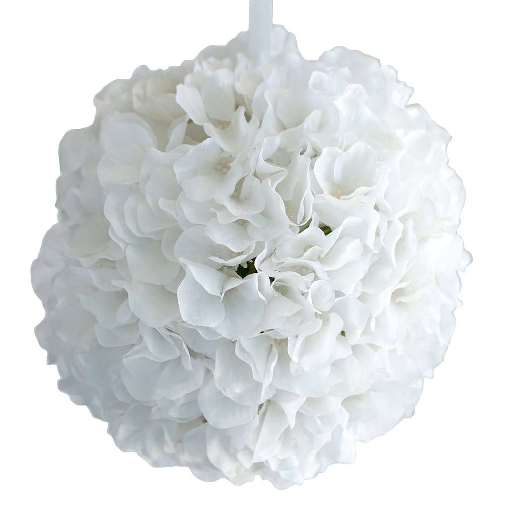 4 Pack 7" White Artificial Silk Hydrangea Kissing Flower Balls