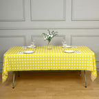 Plastic Table Cover White/Yellow Checkered Rectangle - Lightweight PVC Disposable Tablecloth 54"x108"