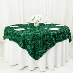 Satin 72"x72" Table Overlay Square Tablecloth Hunter Emerald Green - 3D Rosette Table Cover