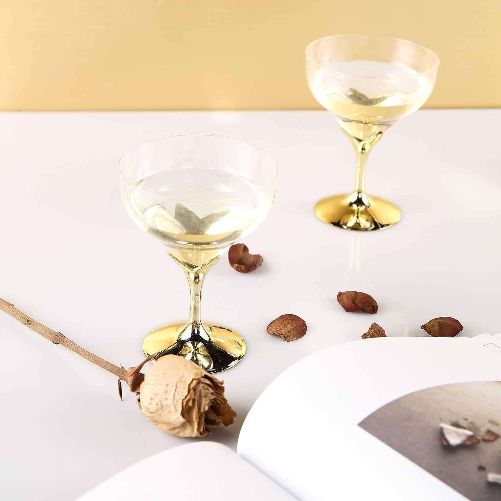 6-Pack Plastic Champagne Glasses Gold Hard Material - Durable Disposable Goblets for Wine 5oz