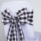 5 Pack Polyester Chair Sashes Black/White Buffalo Plaid - Durable & Reusable Chair Bows for Rustic Farmhouse Party Decor 6"x108"