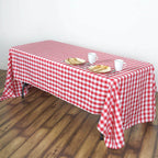Polyester 60"x102" Rectangle Tablecloth White/Red - Checkered Buffalo Plaid Table Cover