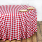 Polyester 108" Round Tablecloth White/Red - Checkered Buffalo Plaid Table Cover