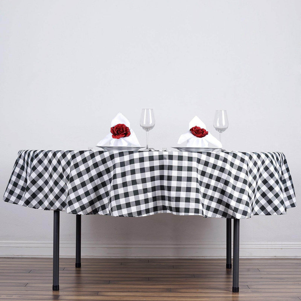 Polyester 90" Round Tablecloth White/Black - Checkered Buffalo Plaid Design for Casual Occasions