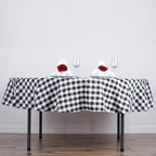Polyester 90" Round Tablecloth White/Black - Checkered Buffalo Plaid Design for Casual Occasions