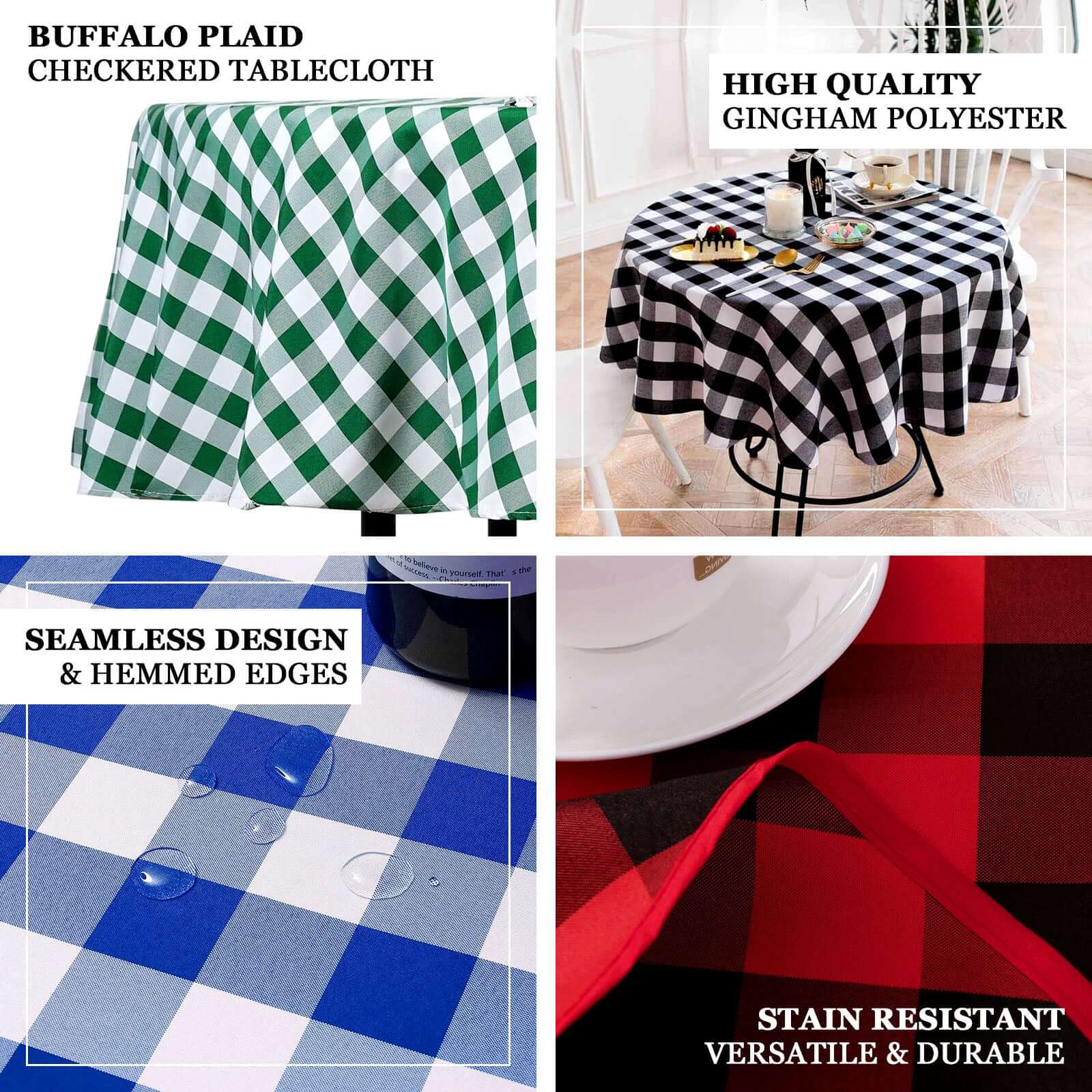 Polyester 70" Round Tablecloth White/Blue - Checkered Buffalo Plaid Table Cover