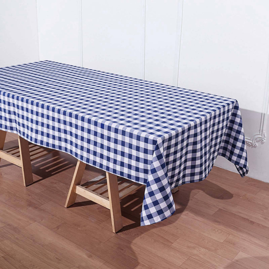 Polyester 60"x102" Rectangle Tablecloth White/Navy Blue - Checkered Buffalo Plaid Table Cover