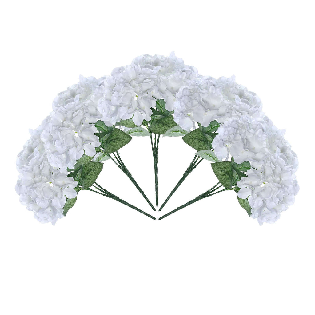 5 Bushes White Artificial Silk Hydrangea Flower Bouquets