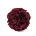 2 Pack 7" Burgundy Artificial Silk Rose Kissing Ball, Flower Ball