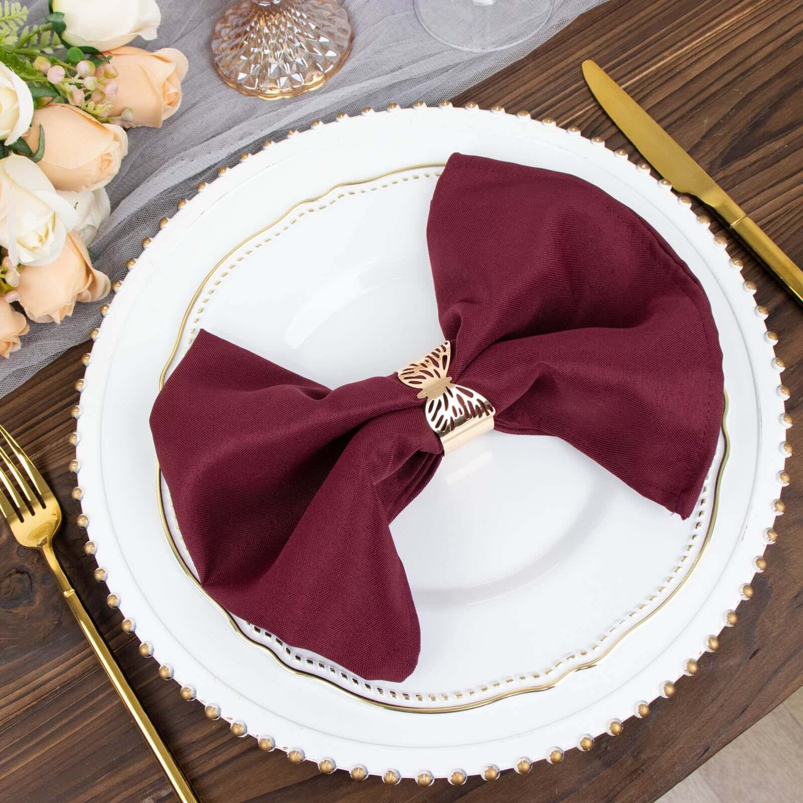 5 Pack Premium Polyester 20"x20" Napkins Burgundy - Wrinkle-Resistant & Durable Dinner Napkins