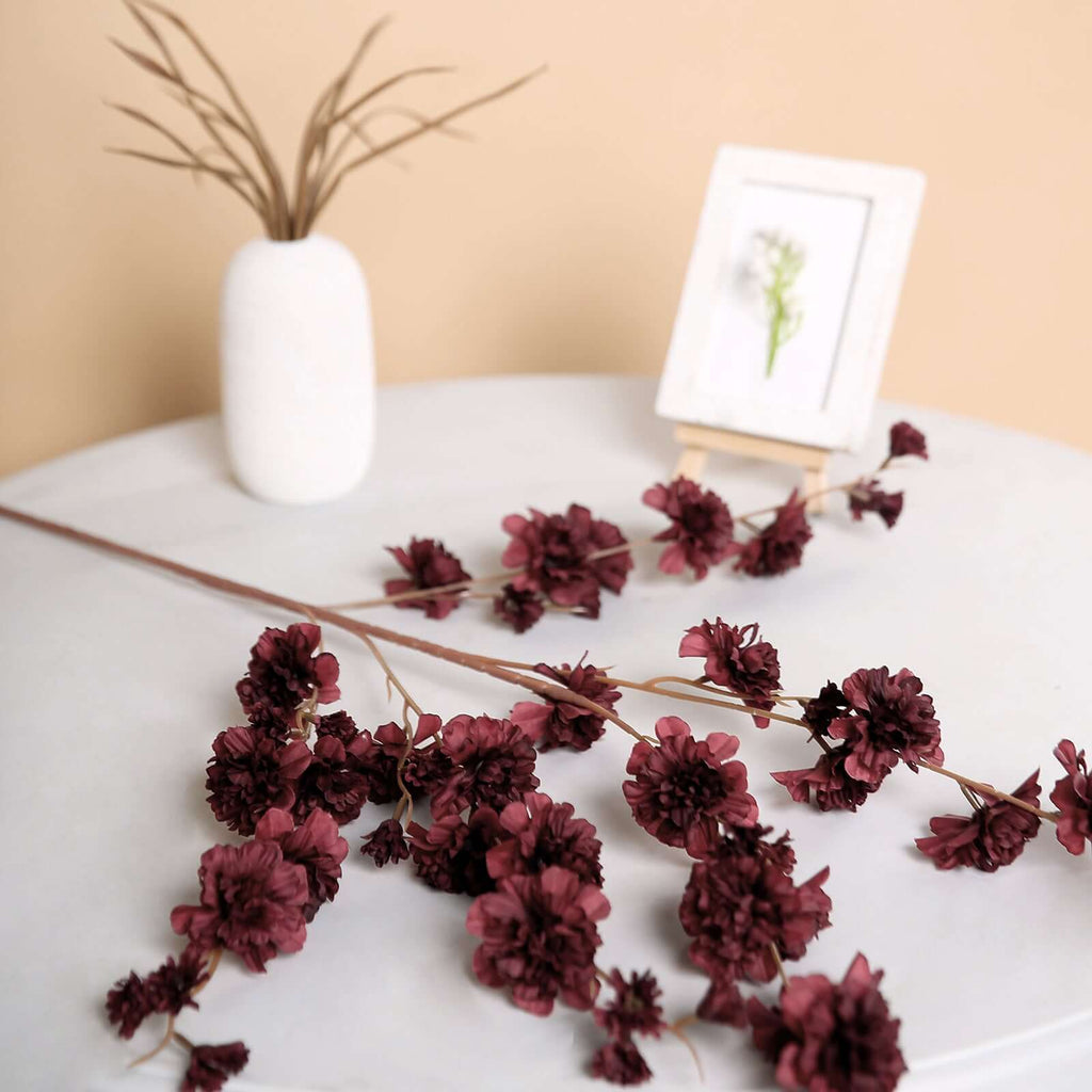2 Branches 42" Tall Burgundy Artificial Silk Carnation Flower Stems