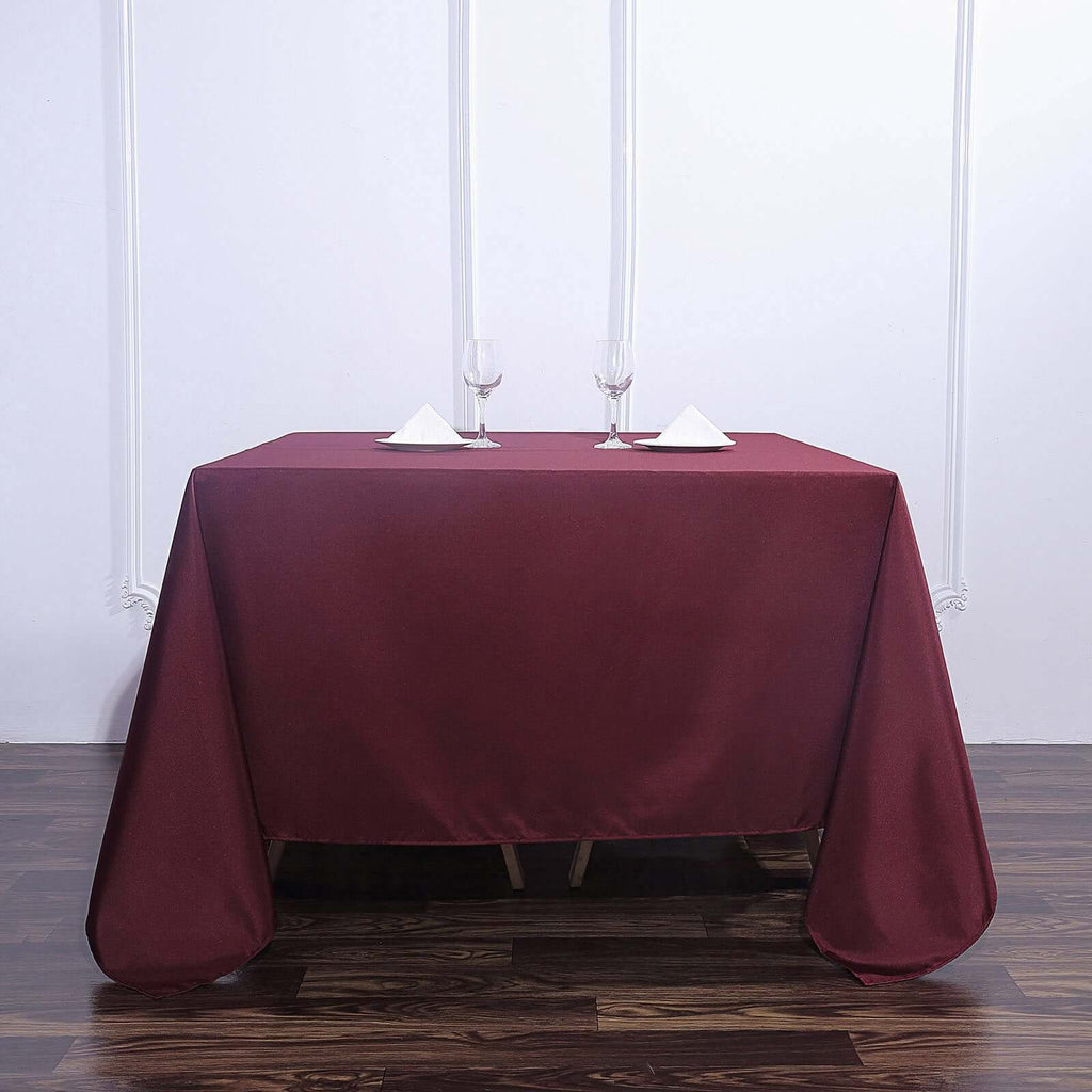 Polyester Square 90"x90" Tablecloth Burgundy - Wrinkle-Resistant & Durable Table Cover
