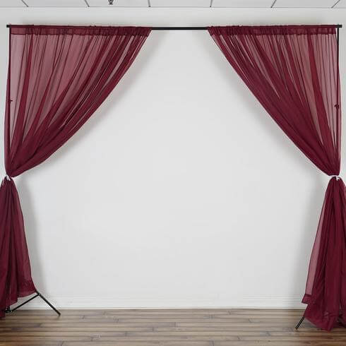 2 Pack Burgundy Sheer Chiffon Event Curtain Drapes, Durable Flame Resistant Organza Backdrop Event Panels With Rod Pockets - 10ftx10ft