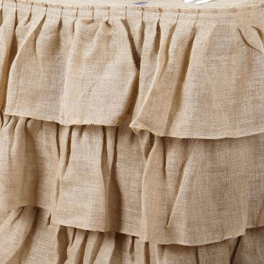 Burlap 17ft Table Skirt Natural 3 Tier Ruffled Design for Rustic Weddings & Country Events - NestOCart