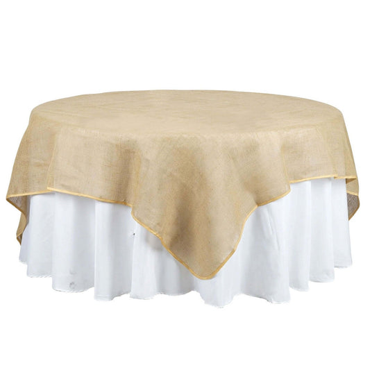 Burlap 90"x90" Table Overlay Square Tablecloth Natural - Rustic Design for Vintage Celebrations - NestOCart