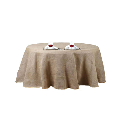 Burlap Jute 120" Round Tablecloth Natural - Rustic Boho Chic Seamless Table Linen - NestOCart