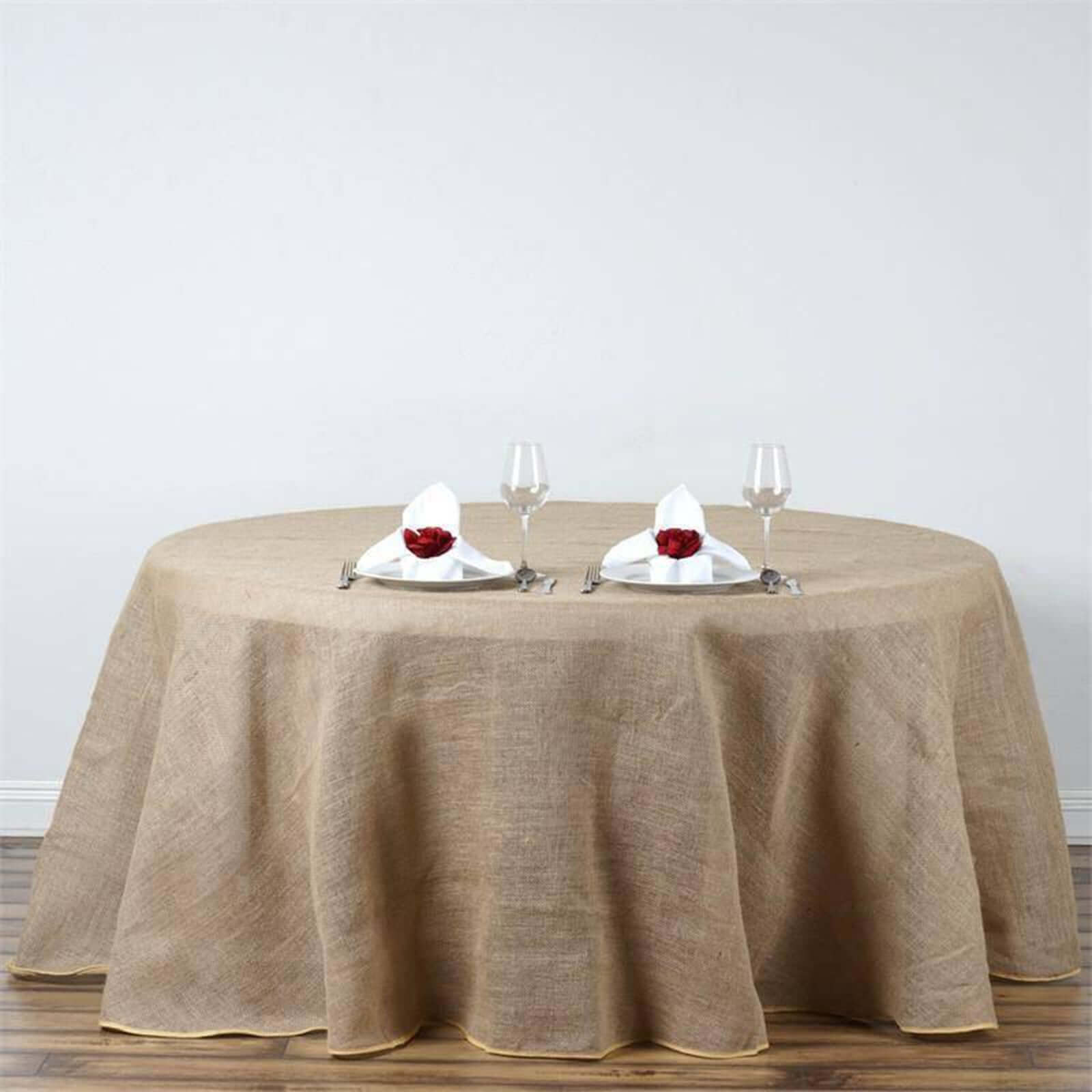 Burlap Jute 120" Round Tablecloth Natural - Rustic Boho Chic Seamless Table Linen - NestOCart