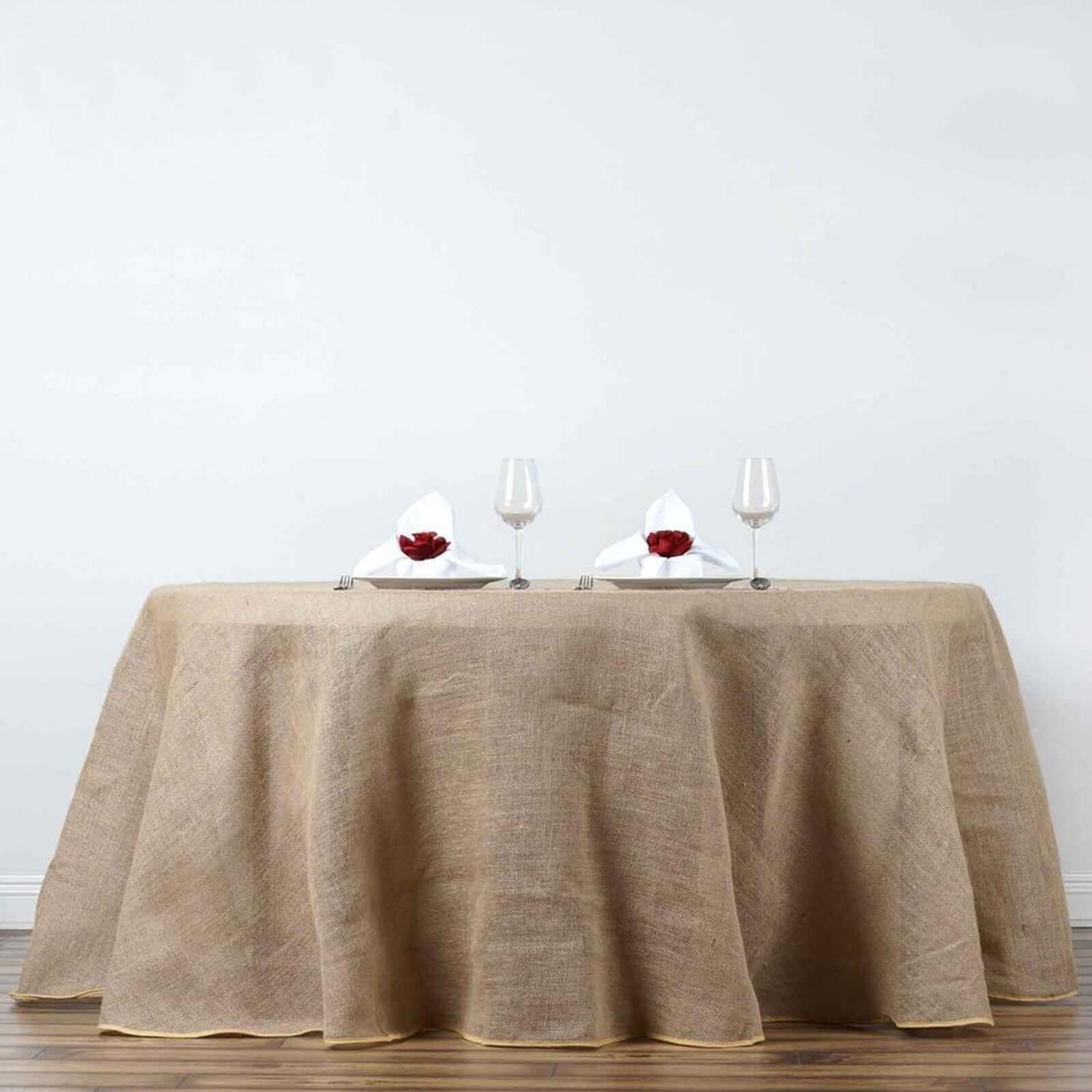 Burlap Jute 120" Round Tablecloth Natural - Rustic Boho Chic Seamless Table Linen - NestOCart