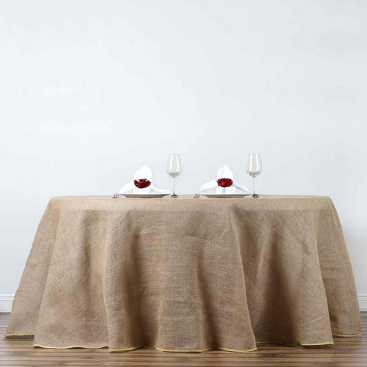Burlap Jute 120" Round Tablecloth Natural - Rustic Boho Chic Seamless Table Linen - NestOCart