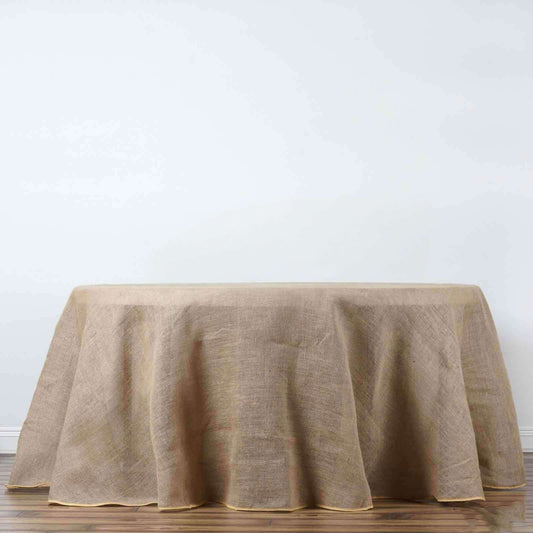 Burlap Jute 132" Round Tablecloth Natural - Rustic Boho Chic Seamless Table Linen - NestOCart