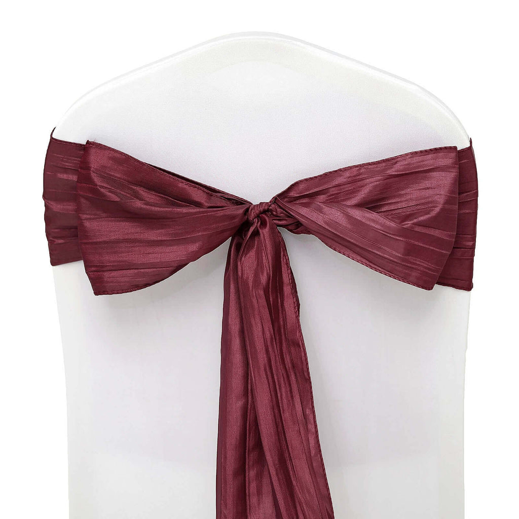 5 Pack Taffeta 6"x106" Chair Sashes Burgundy Accordion Crinkle Texture - Stylish Decor for Weddings & Gatherings