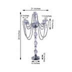 4-Arm Crystal Chandelier Candelabra Silver Metal - Sophisticated Taper Candlestick Holder Table Centerpiece 35"