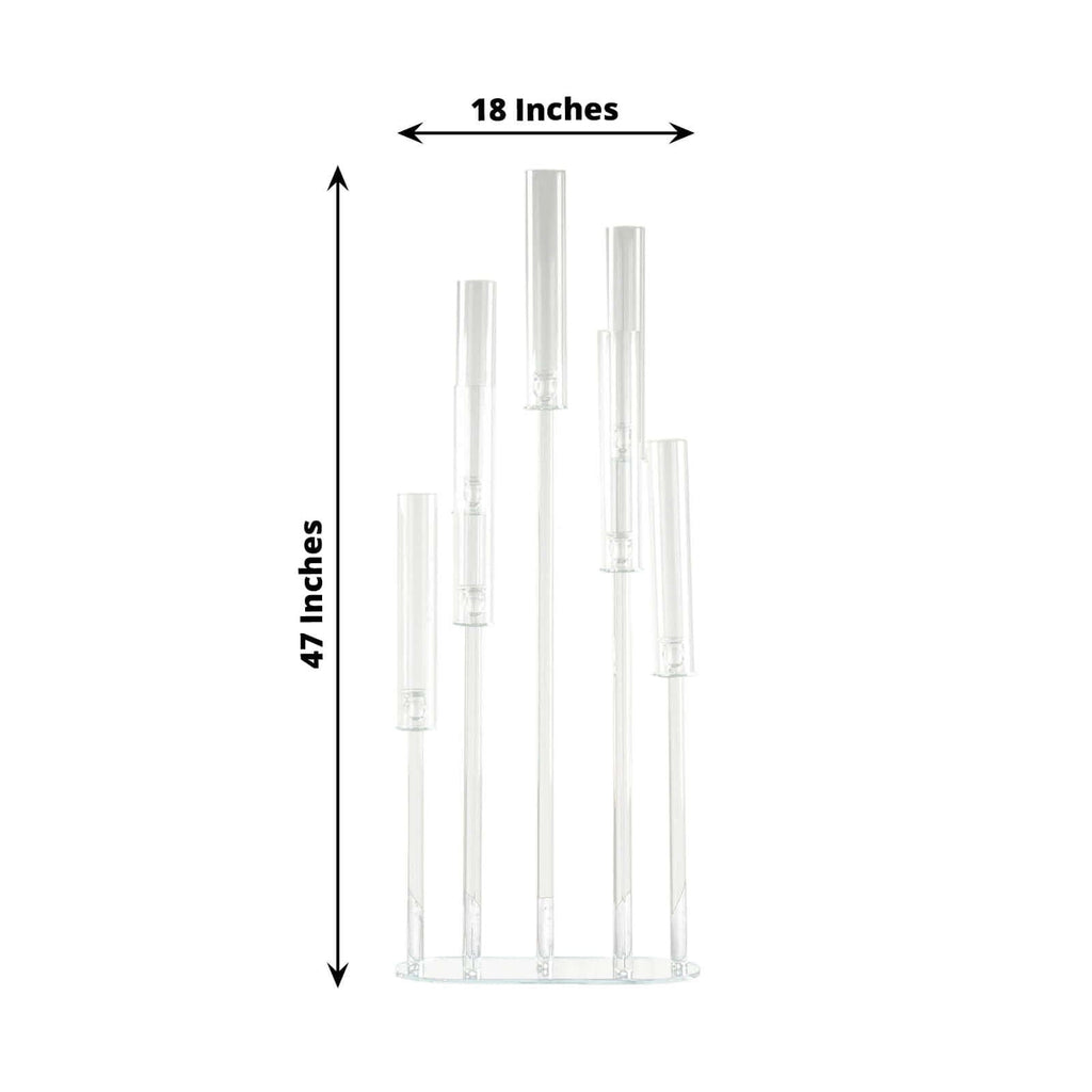 7-Arm Clear Crystal Cluster Candelabra with Hurricane Shades - Stylish Wedding Aisle Table Centerpiece 47"