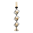 3-Tier Candle Holder Black Geometric Design with Amber Glass Votives & Gold Trim - Modern Decor for Weddings 28" Tall