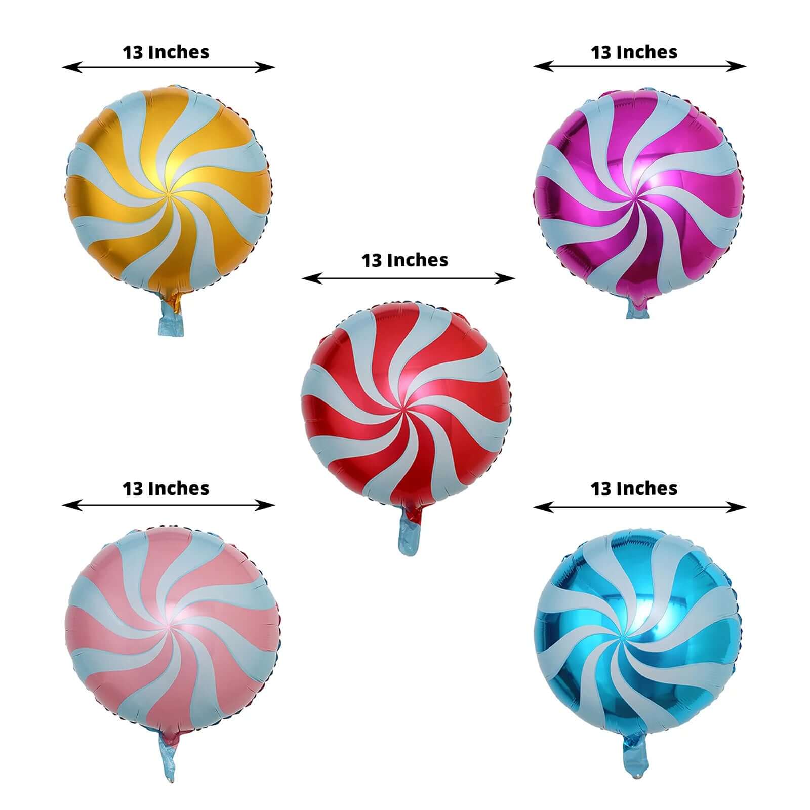 5 Pack 13" Candy Striped Swirl Print Mylar Foil Helium Air Balloons