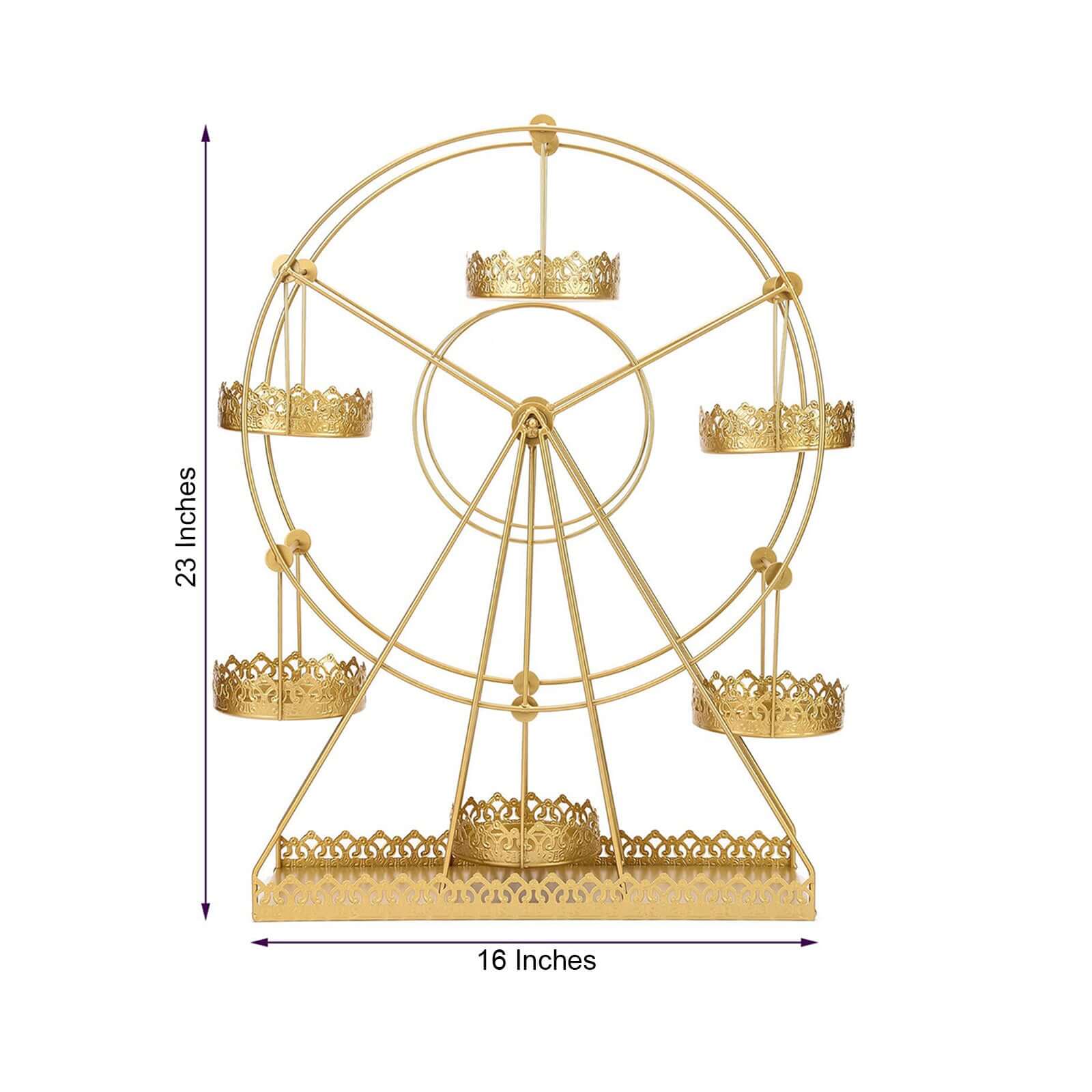 Metal Ferris Wheel Cupcake Holder Gold - Large Decorative Rotating Dessert Display Stand for Carnival-Themed Events Baby Showers & Weddings 23"