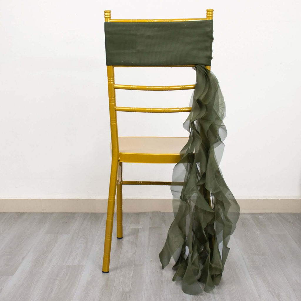 Chiffon Chair Sash with Curly Design Olive Green - Stylish Chair Decorations