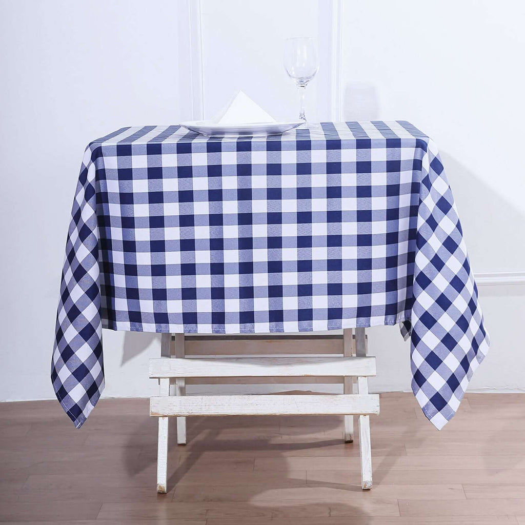 Polyester 54"x54" Square Tablecloth White/Navy Blue - Checkered Buffalo Plaid Design for Casual Table Settings