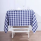 Polyester 54"x54" Square Tablecloth White/Navy Blue - Checkered Buffalo Plaid Design for Casual Table Settings