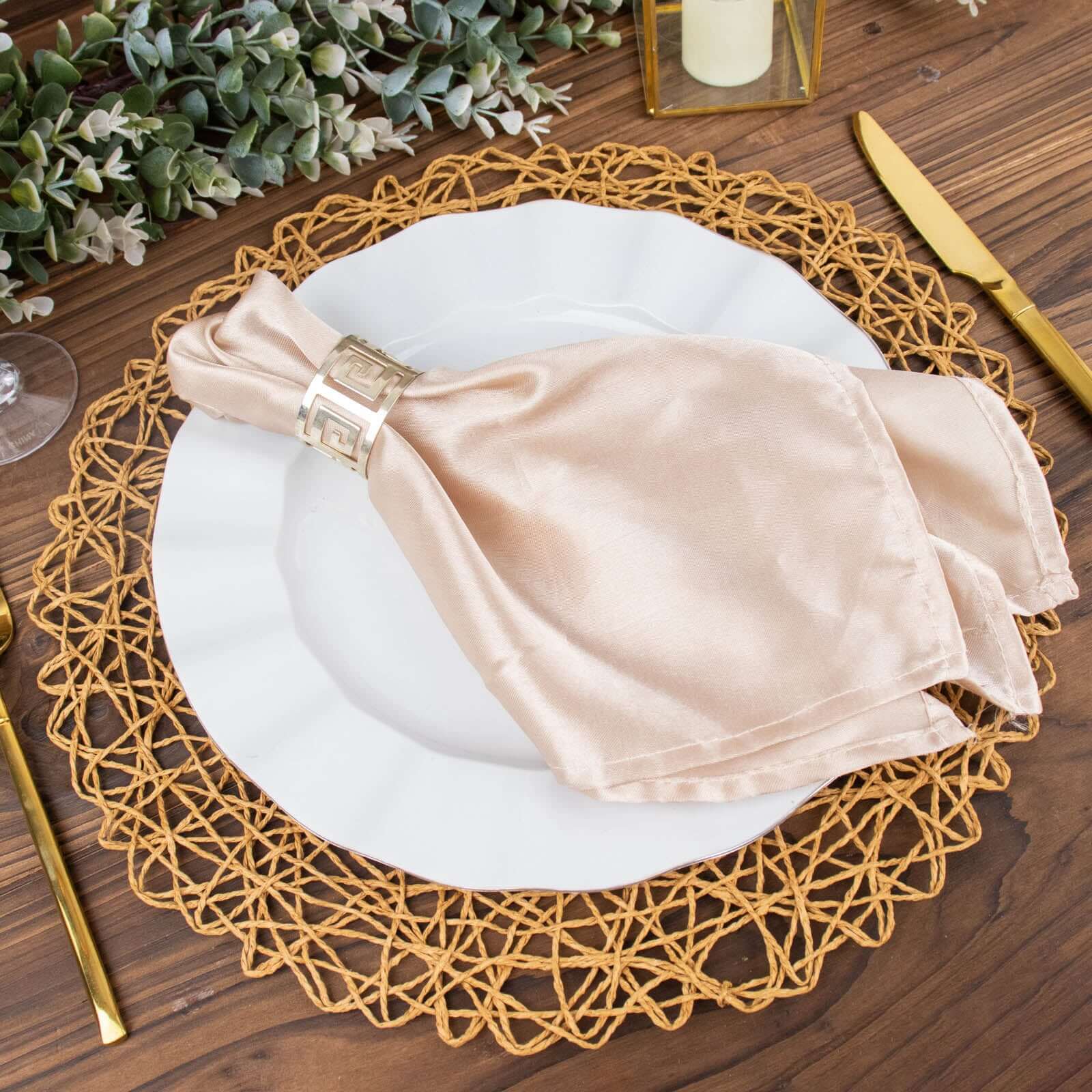 6-Pack Table Placemats Woven Fiber Design Natural Round - Disposable Mats for Dining and Events 15"