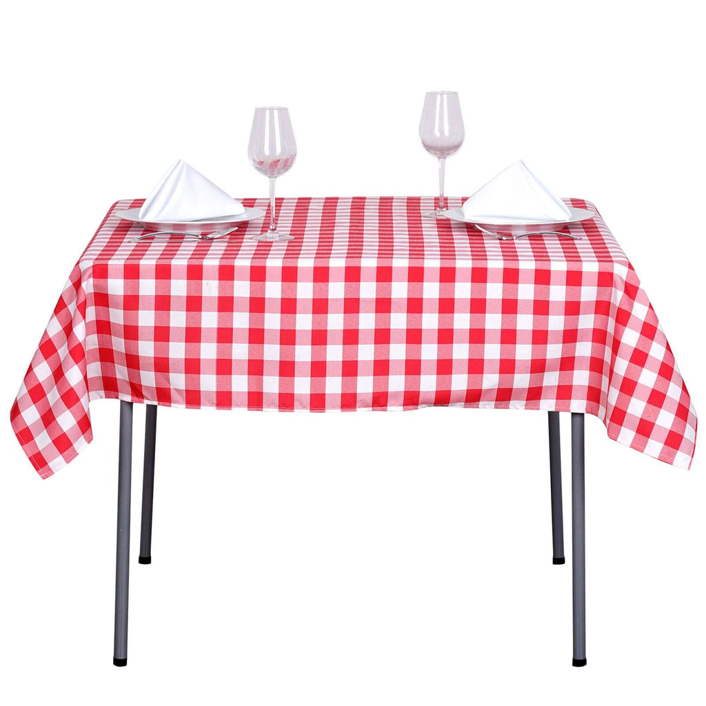 Polyester 54"x54" Square Tablecloth White/Red - Checkered Buffalo Plaid Design for Casual Table Settings