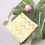 20-Pack Paper Dinner Napkins with Chevron Design Metallic Gold - Disposable 3 Ply Cocktail Napkins for Weddings