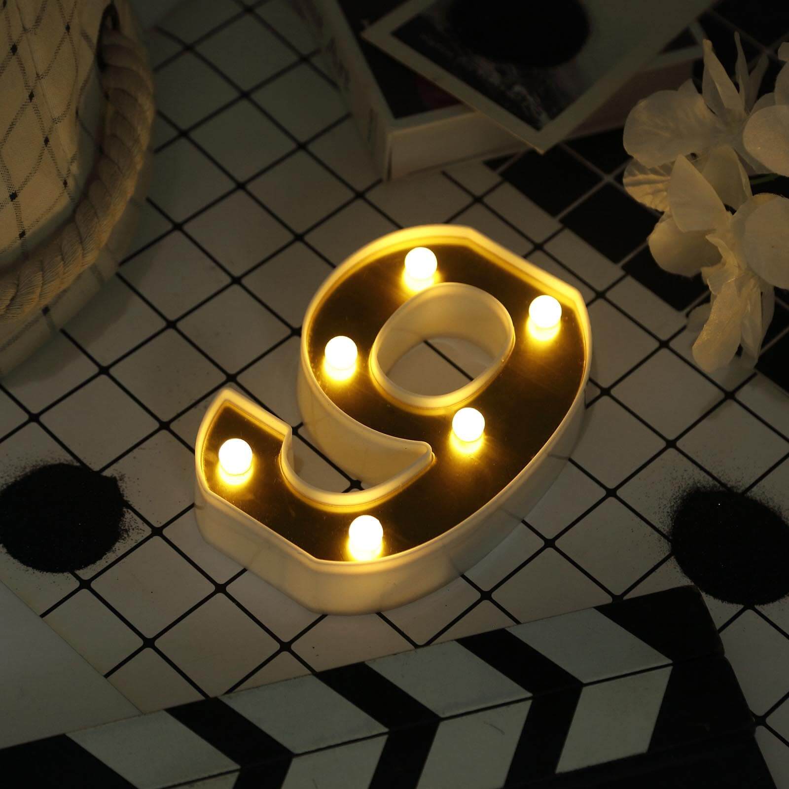 3D Marquee Number "9" Warm White 6 LED Lights Gold - Stylish Light-Up Accent for Events 6"