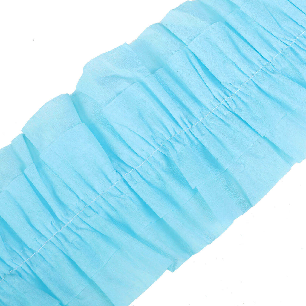 3 Pack 28ft Light Blue Ruffled Paper Streamer Rolls, Crepe Tissue Party Decorations