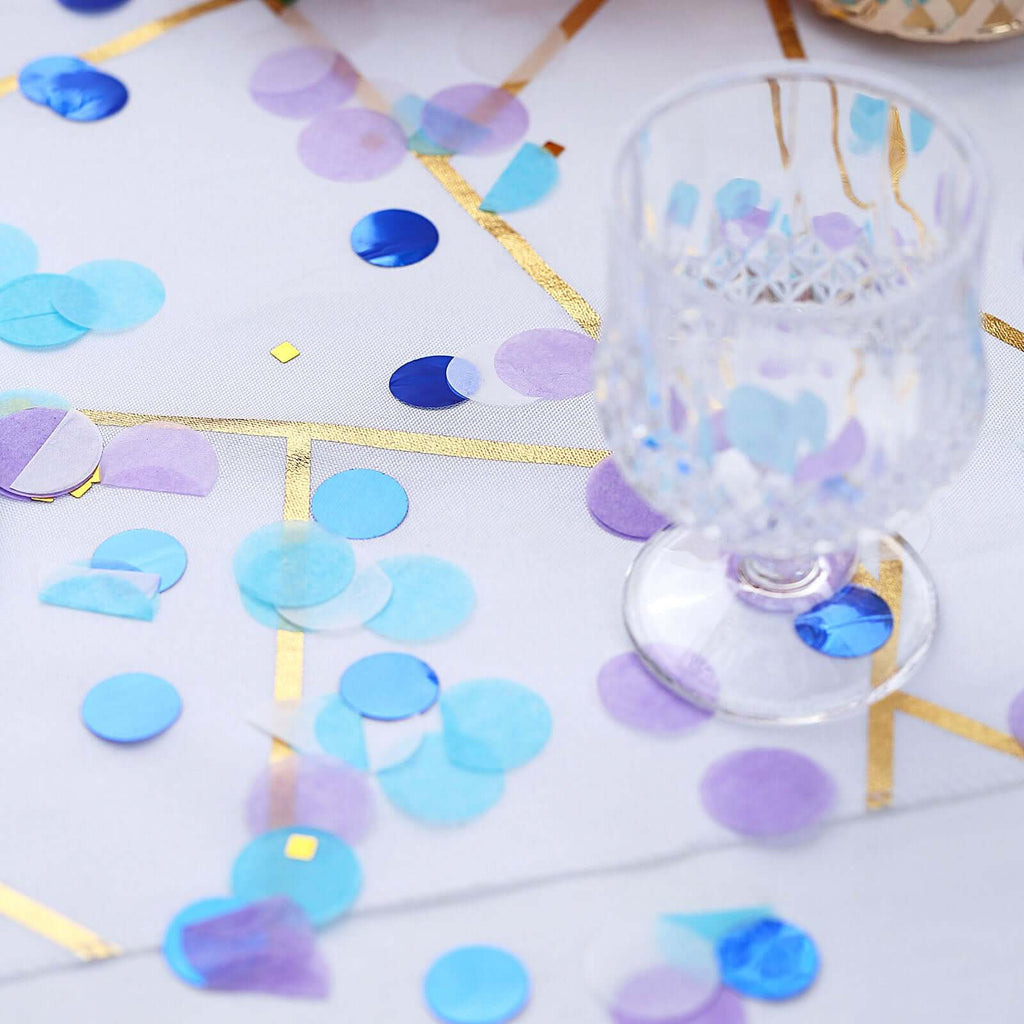 18G Bag Tissue Paper and Foil Table Confetti Mix, Purple Theme Festive Balloon Decor Blue, Gold, Royal Blue, White