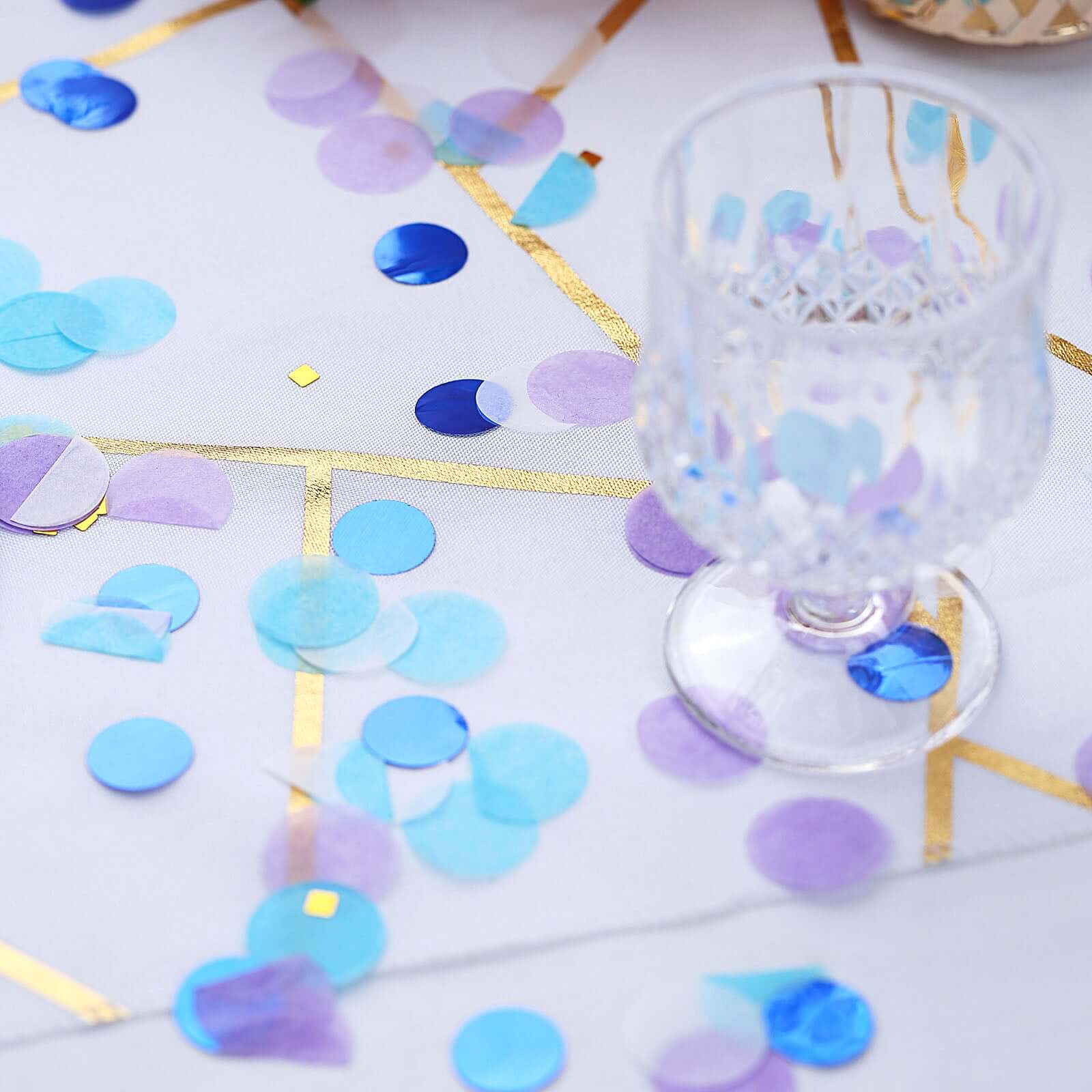 18G Bag Tissue Paper and Foil Table Confetti Mix, Purple Theme Festive Balloon Decor Blue, Gold, Royal Blue, White