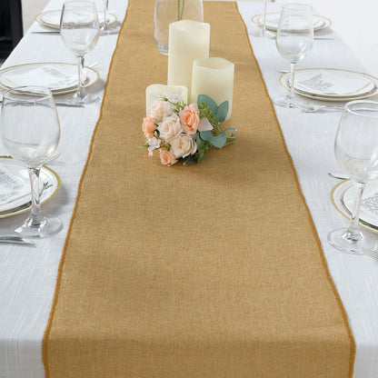 Faux Linen 14"x108" Table Runner Gold - Rustic Farmhouse Tabletop Decor