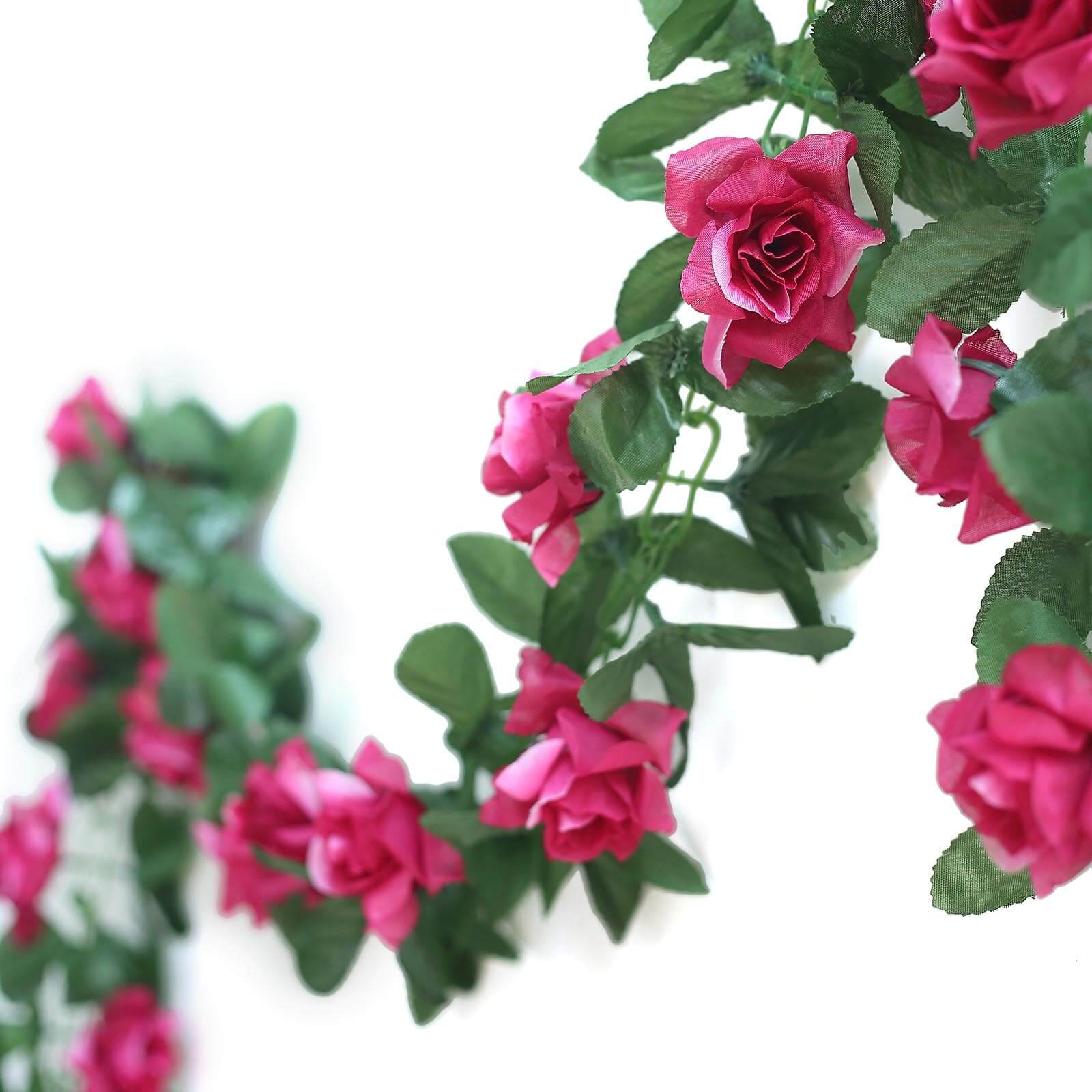 6ft Fuchsia Artificial Silk Rose Garland UV Protected Flower Chain