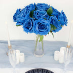 2 Bushes 17" Royal Blue Premium Silk Jumbo Rose Flower Bouquet, High Quality Artificial Wedding Floral Arrangements