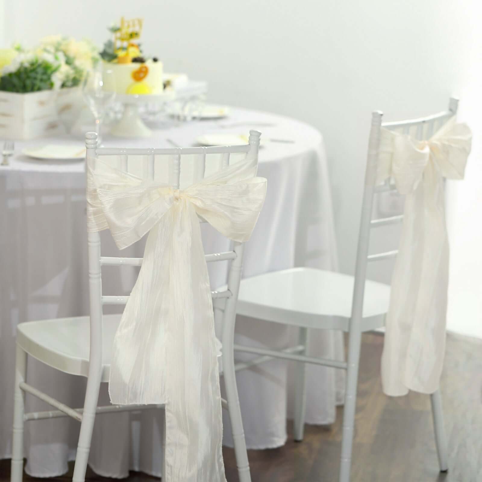 5 Pack Taffeta 6"x106" Chair Sashes Ivory Accordion Crinkle Texture - Stylish Decor for Weddings & Gatherings