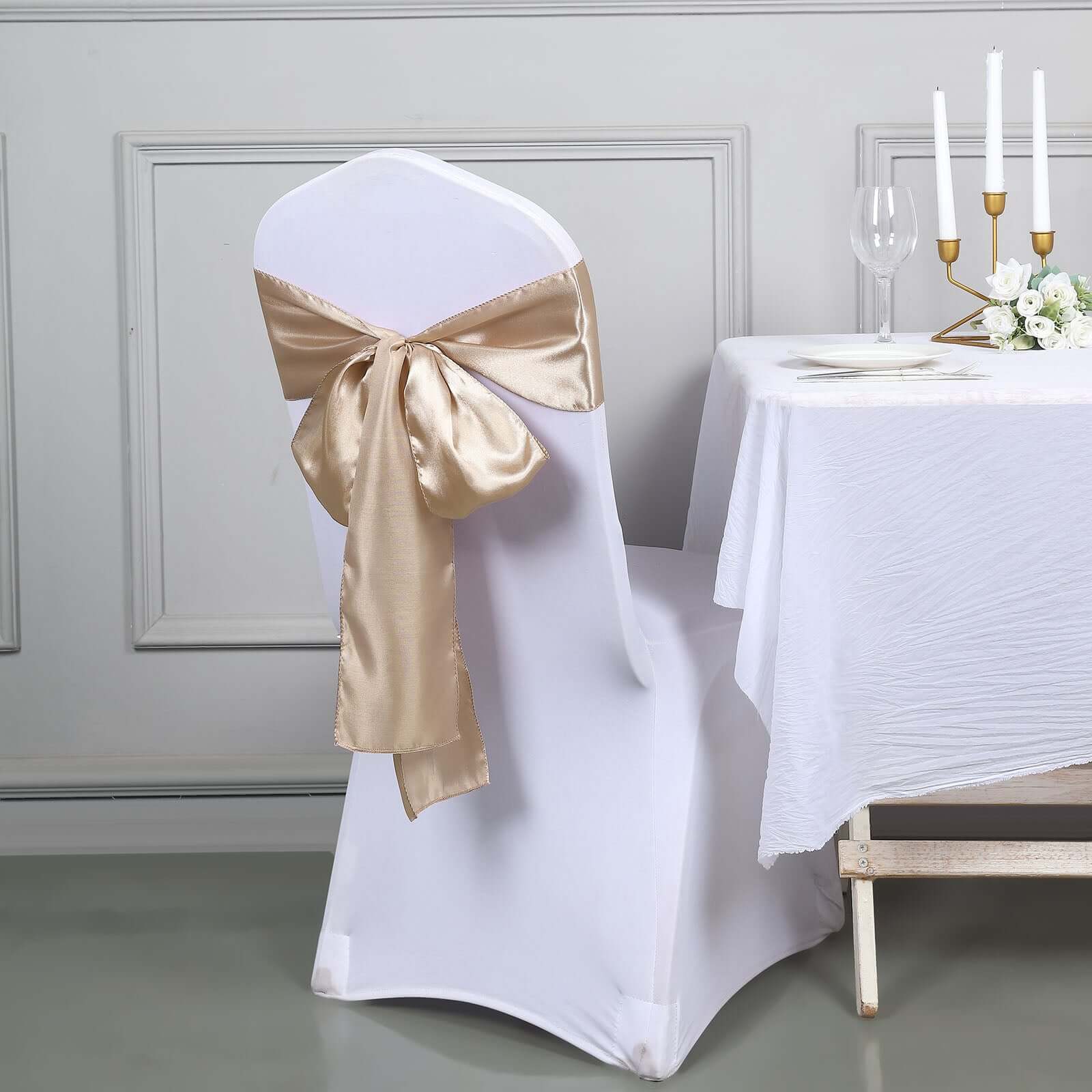 5 Pack Satin Chair Sashes Nude - Durable Chair Bows with Shiny Finish 6"x106"