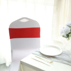 5 Pack Stretch Spandex Chair Sashes Red - Reusable Chair Bands with Silver Diamond Ring Slide Buckle 5"x14"
