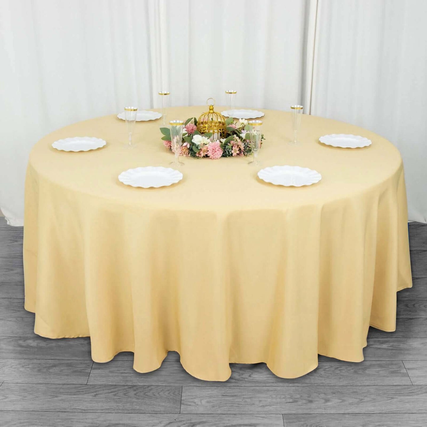 Premium Polyester 108" Round Tablecloth Champagne - Wrinkle-Resistant 220GSM Table Cover
